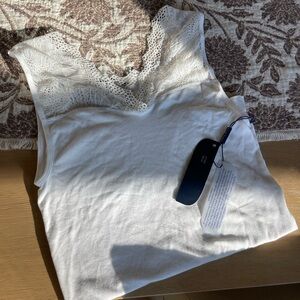 Elietian White Lace Trim V-Neck Tank Top Camisole